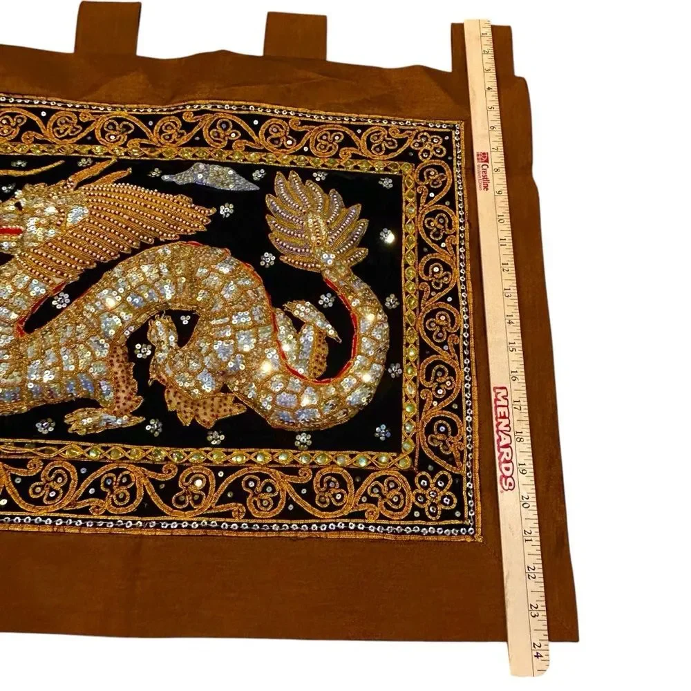 Large Asian Embroidery Sequin Art Tapestry Dragon Kalaga Wall Hanging